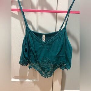 Teal Lace Trim Crop Top